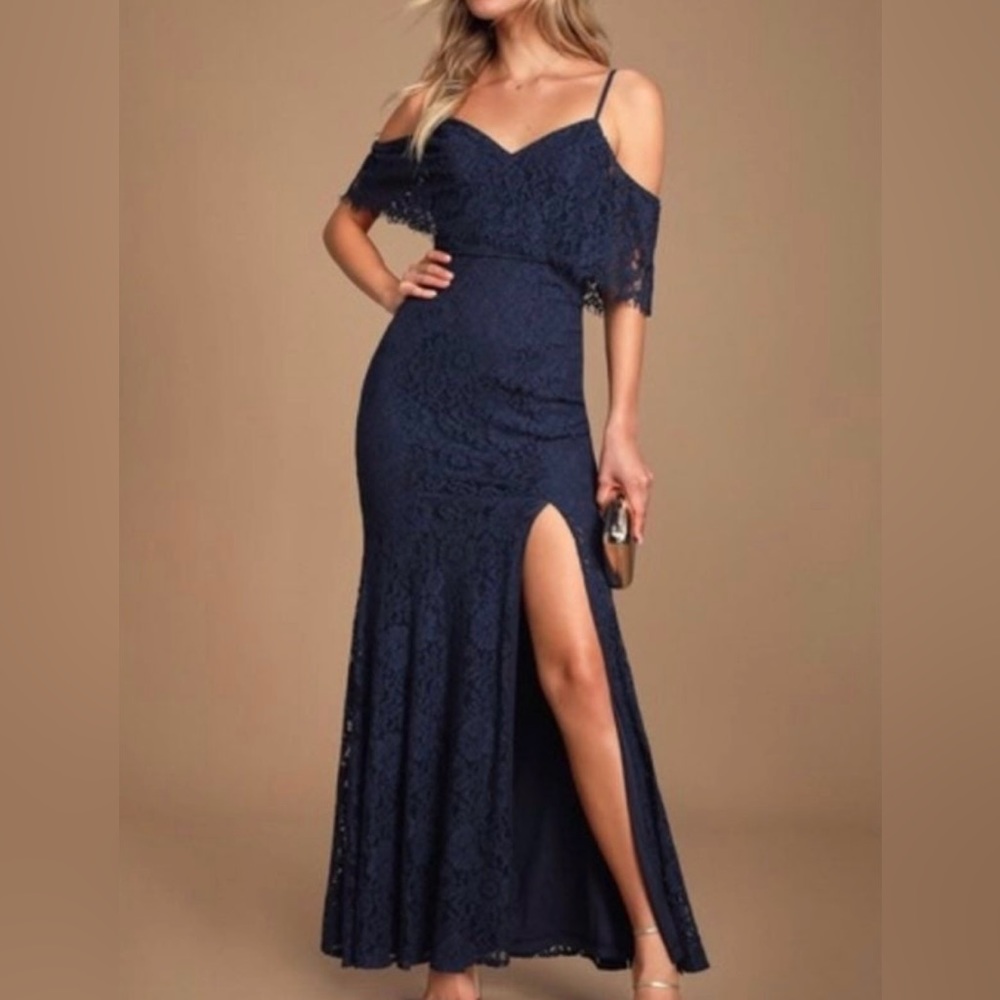Lulus Caterina Navy Off-The-Shoulder Maxi Dress